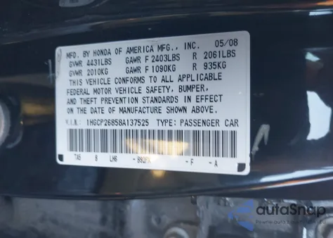 2008 Honda Accord 2.4 Ex-L from USA, damaged, VIN 1HGCP26858A137525